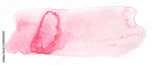 Watercolor red stain, abstract with texture on a white background isolated.