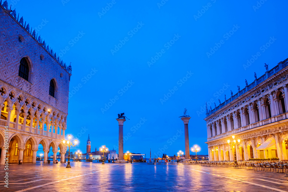 Piazza San Marco in Venice. Italy. Inscription in Italian: gondola service.