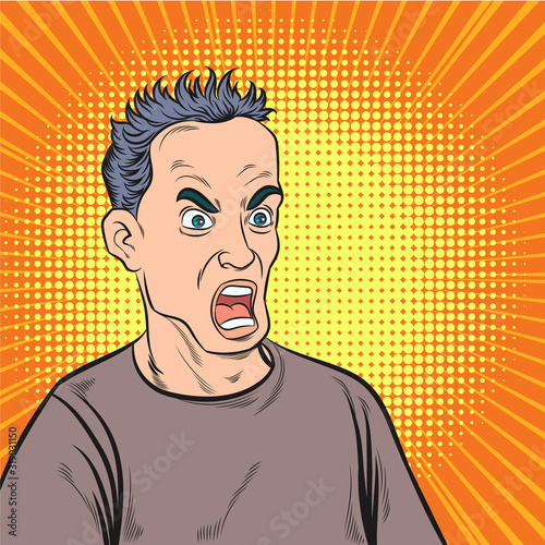 Pop art comic retro scared men.Vector illustration.Separate images of people from the background.