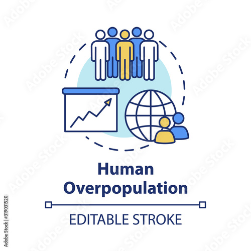 Human overpopulation concept icon. Birth rate increase. International population. Ecological footprint. Society idea thin line illustration. Vector isolated outline RGB color drawing. Editable stroke