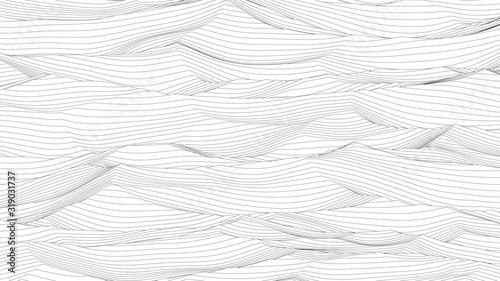 Trendy ultra thin striped backdrop with wave distortion lines. Abstract noise landscape. Procedural ripple background.