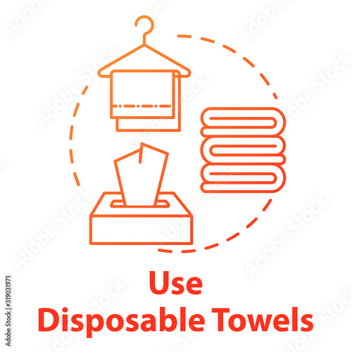 Use disposable towels and napkins, hygiene concept icon. Healthcare, antibacterial cleaning accessories idea thin line illustration. Vector isolated outline RGB color drawing. Editable stroke