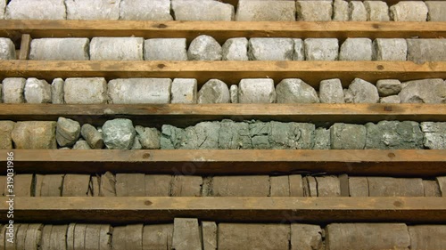 Geological drill core samples in wooden box