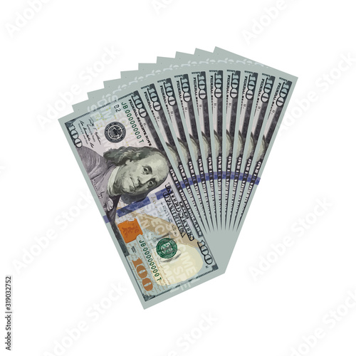 Fan of 100 dollars banknotes. Money currency, finance pay salary vector illustration