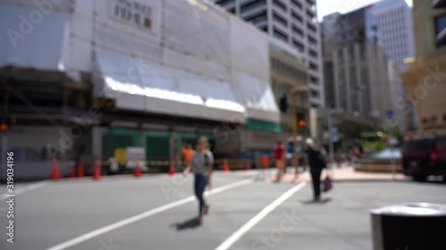 Blur 4K video of Street view of Wellington City centre in New Zealand.