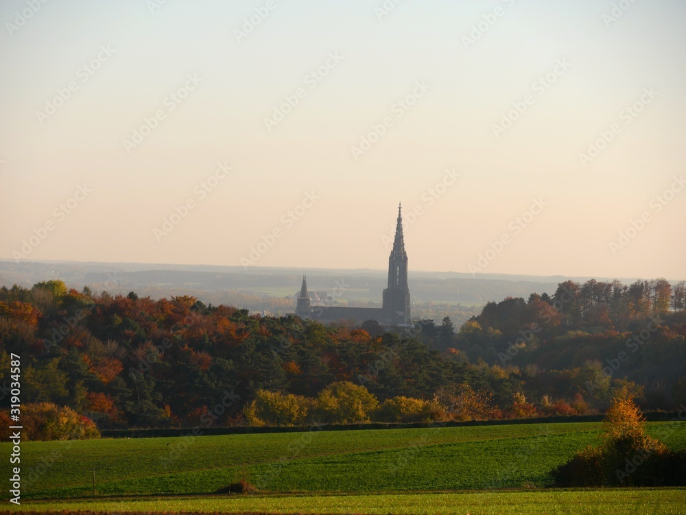 view of the cathedral and tower in autumn