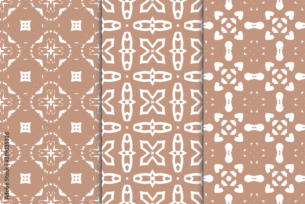 Fototapeta premium Set of vertical seamless pattern. Decorative geometric texture. Abstract repeating pattern for printing on fabric, wrapping paper