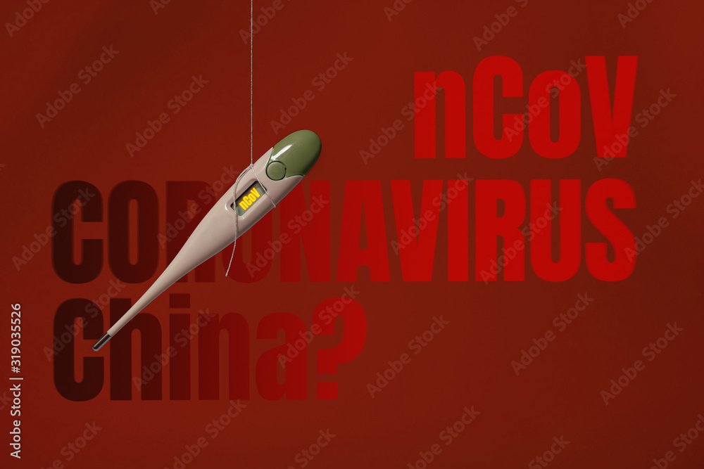 Novel Coronavirus (nCoV), WUHAN virus concept. Thermometer on a red background with CORONAVIRUS ncov china text, chinese coronavirus outbreak. Concept, for an outbreak occurs in Wuhan, China. Novel Coronavirus (nCoV), WUHAN virus concept. Thermometer on a red background with CORONAVIRUS ncov china text, chinese coronavirus outbreak. Concept, for an outbreak occurs in Wuhan, China.