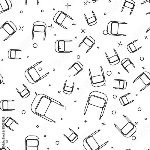 Black line Winter hat with ear flaps icon isolated seamless pattern on white background. Vector Illustration