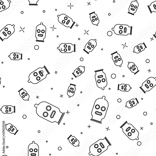 Black line Balaclava icon isolated seamless pattern on white background. A piece of clothing for winter sports or a mask for a criminal or a thief. Vector Illustration