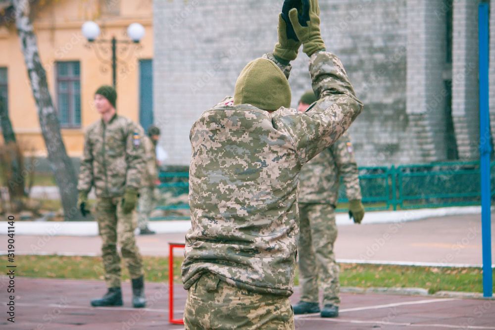 group of soldiers on the Outdoor on army exercises group of soldiers on the Outdoor on army exercises
