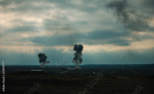 Two air force jets bombing targets at military trainings
