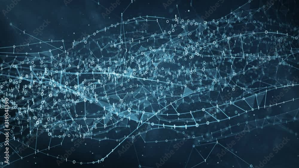 Abstract binary plexus nodes connections form network. For visuals vj internet presentations motion background hi-tech technology science engineering medical dashboard Seamless Loop