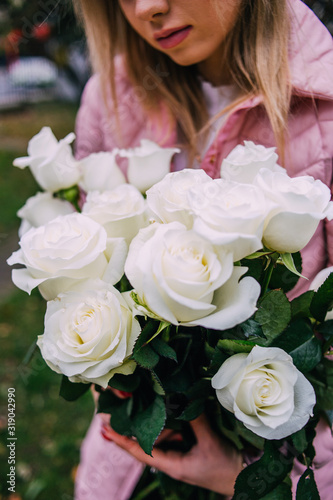 Beautiful white roses. Flowers for international woman s day