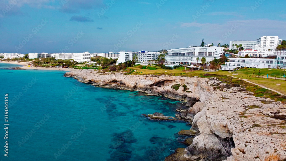 panorama with mountains on the seashore at cape cavo  greco on Ayia Napa island cyprus