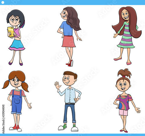 cartoon kids and teens characters set