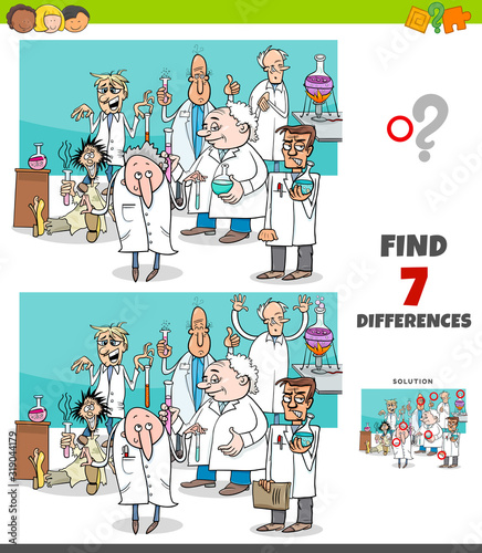 differences game with cartoon scientists group