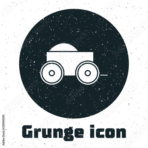 Grunge Wooden four-wheel cart with hay icon isolated on white background. Vector Illustration