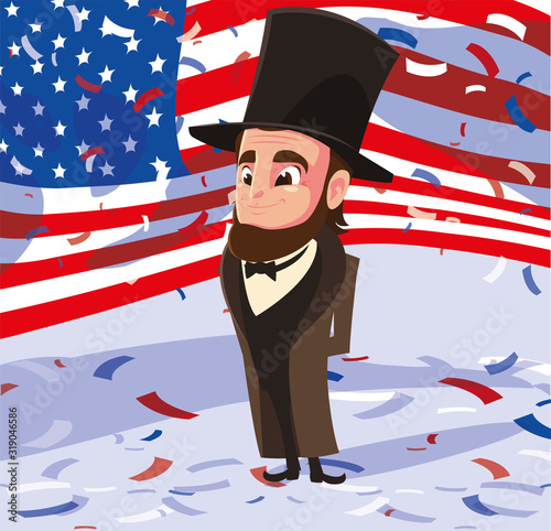 president abraham lincoln with flag usa , president day