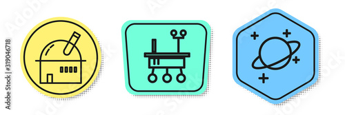 Set line Astronomical observatory, Mars rover and Planet. Colored shapes. Vector