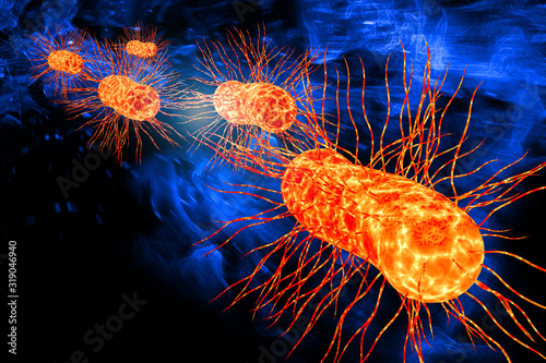 E.Coli Bacteria Cells 3D Illustration photo