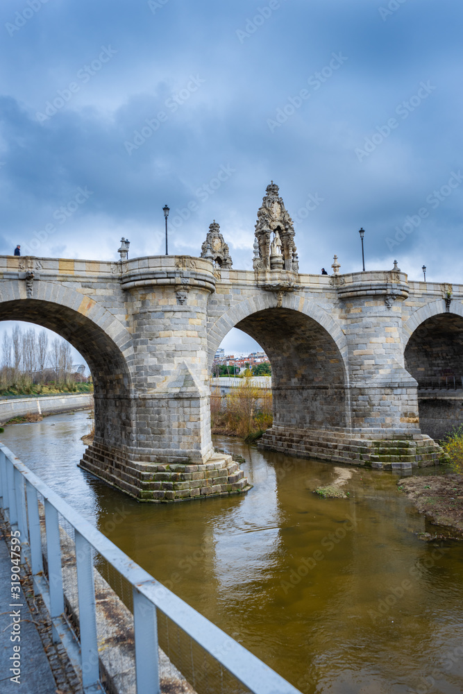 Views of the Toledo Bridge, located in the park of Madrid River over the Manzanares River, baroque style, architectural concept