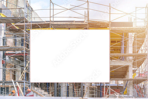 Photography construction site with scaffold and building mock-up