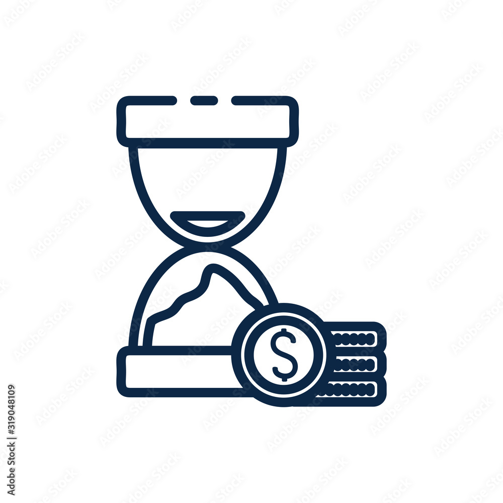 Isolated money coins and sand hourglass vector design Isolated money coins and sand hourglass vector design