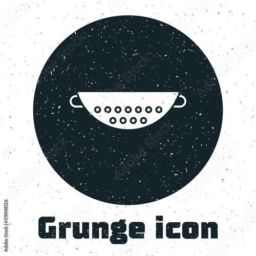 Grunge Kitchen colander icon isolated on white background. Cooking utensil. Cutlery sign. Vector Illustration