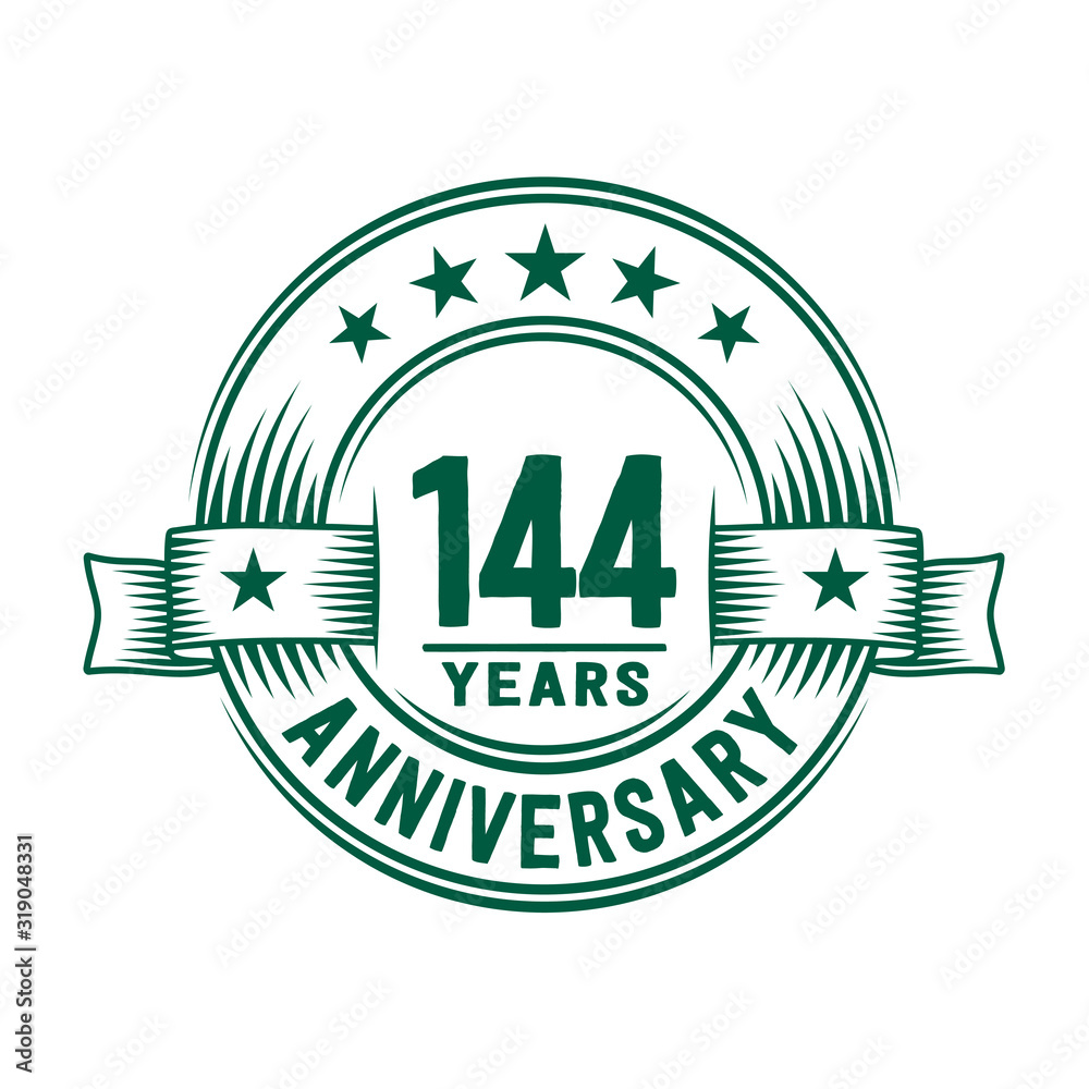 144 years logo design template. 144th anniversary vector and illustration. 144 years logo design template. 144th anniversary vector and illustration.