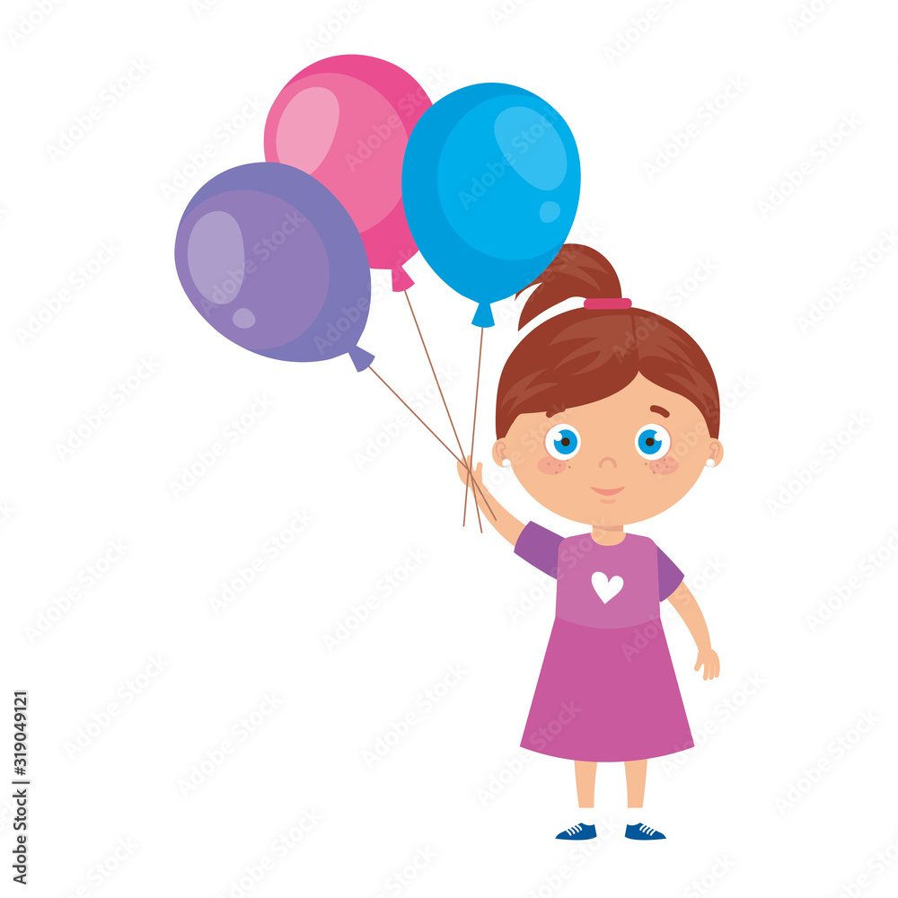 cute little girl with balloons helium