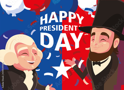 happy president day, cartoon of president George Washington and Abraham Lincoln