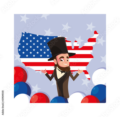president abraham lincoln with map united states