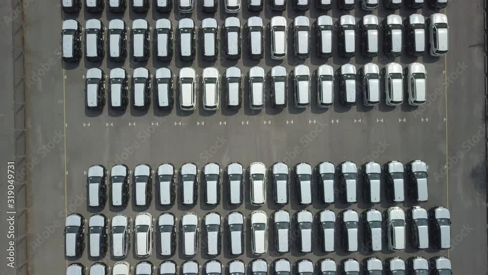 Aerial view of cars export terminal in export and import business and logistics. Shipping cargo to harbor. Water transport International from Thailand. Aerial view of cars export terminal in export and import business and logistics. Shipping cargo to harbor. Water transport International from Thailand.