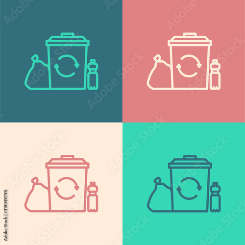 Color line Recycle bin with recycle symbol icon isolated on color background. Trash can icon. Garbage bin sign. Recycle basket. Vector Illustration