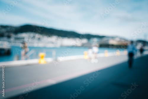 Obraz na plátně Blur image of Wellington City waterfront view in the capital of New Zealand
