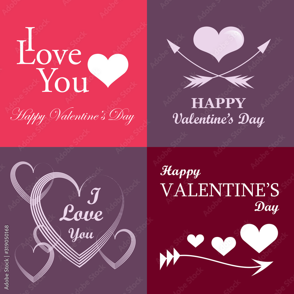 Wedding And Happy Valentine's Day Logo - Isolated On Background - Vector. Valentine's Day Logo Collection For Love Icon, Heart Design And Wedding Logo.  Modern Happy Valentine's Day Text