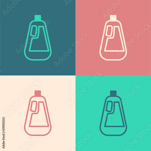 Color line Plastic bottle for liquid laundry detergent, bleach, dishwashing liquid icon isolated on color background. Vector Illustration