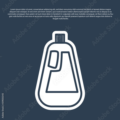 Blue line Plastic bottle for liquid laundry detergent, bleach, dishwashing liquid icon isolated on blue background. Vector Illustration