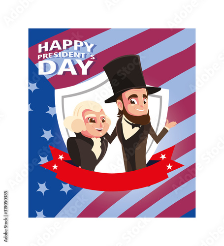 happy president day, cartoon of president George Washington and Abraham Lincoln