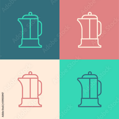 Color line French press icon isolated on color background. Vector Illustration