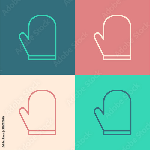Color line Oven glove icon isolated on color background. Kitchen potholder sign. Cooking glove. Vector Illustration