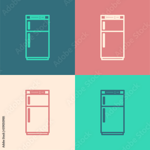 Color line Refrigerator icon isolated on color background. Fridge freezer refrigerator. Household tech and appliances. Vector Illustration