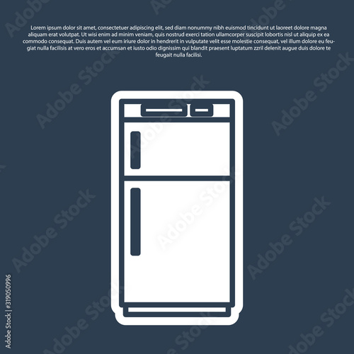 Blue line Refrigerator icon isolated on blue background. Fridge freezer refrigerator. Household tech and appliances. Vector Illustration