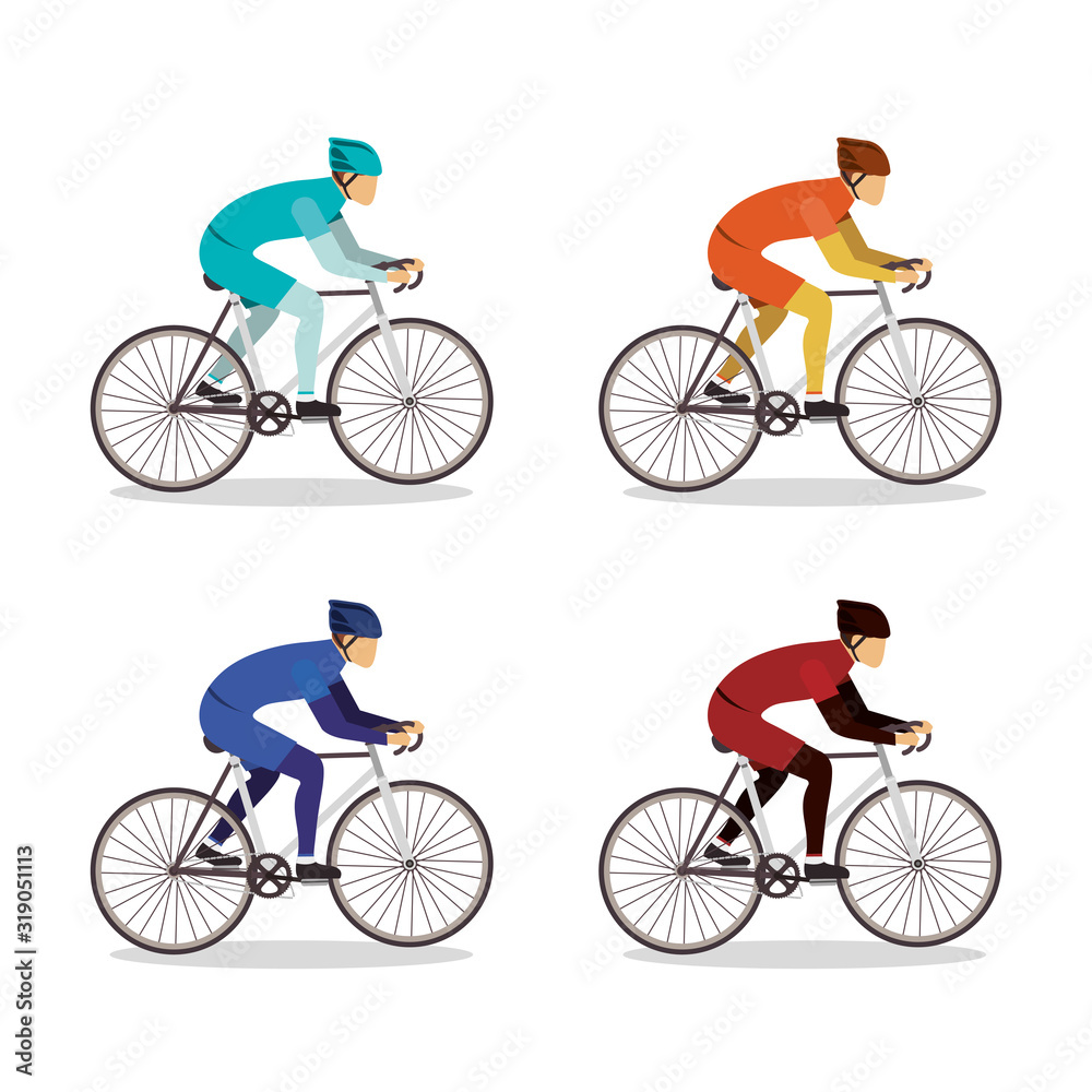 Obraz premium Men riding bikes set vector design