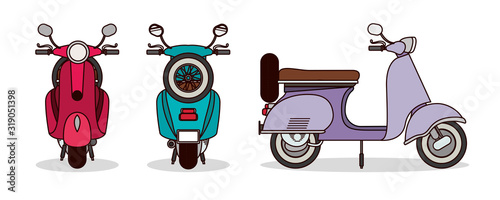 scooter motorcycles set vector design