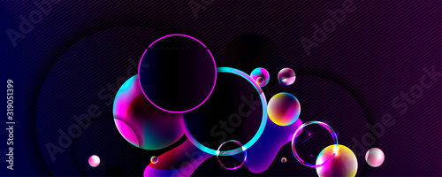 Blue neon abstraction background cosmos new art 3d starry sky glowing galaxy and planets blue circles