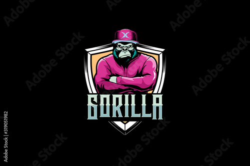 cool gorillas with hat cartoon character vector