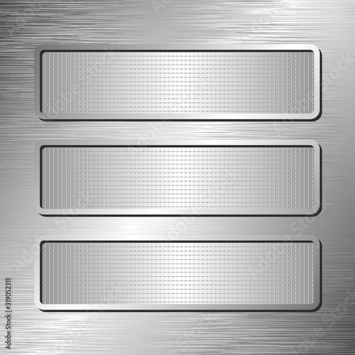 three metallic banners on metal textured background