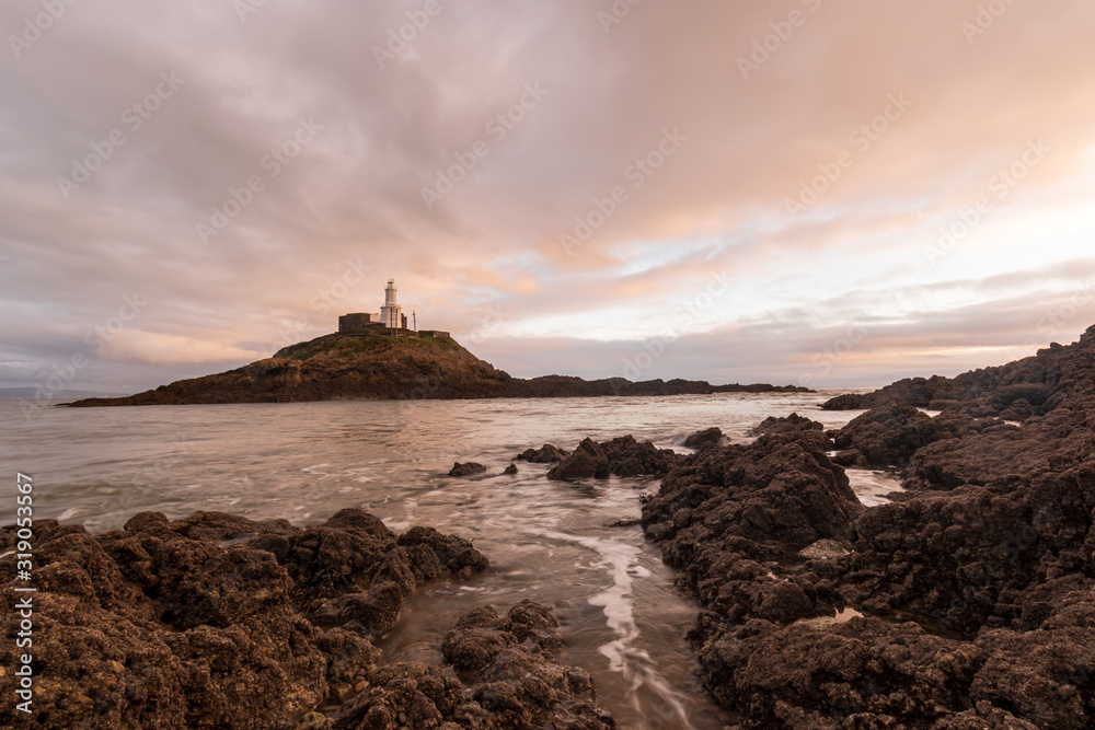 Sunset at The Mumbles lighthouse, Wales
